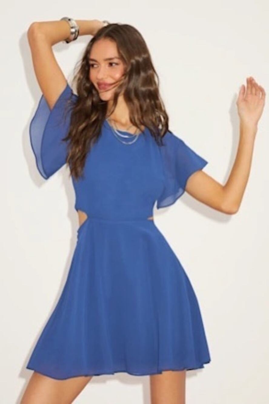 NWT Lulus Blissful Love Blue Cutout Mini Skater Dress Party Night Out Size M